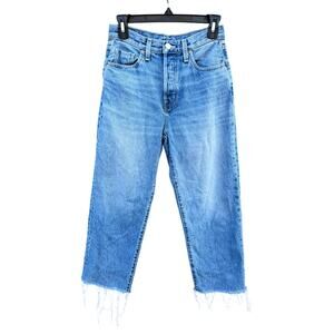 ETICA Straight Leg Light Wash Cropped Raw Hem Jeans 24